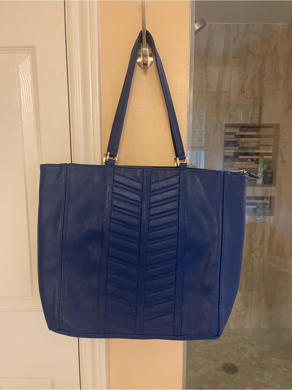 Blue Women's Tote Bag with Quilted Center Panel